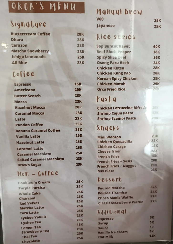 Menu Orca Coffe