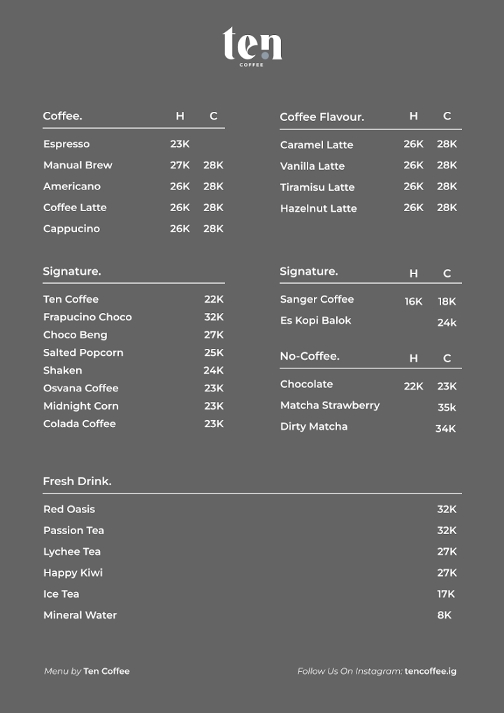 Menu Ten Coffe